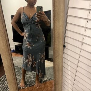 All Saints Teal Floral Midi Dress